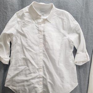 Liz Claiborne White button up linen roll sleeve